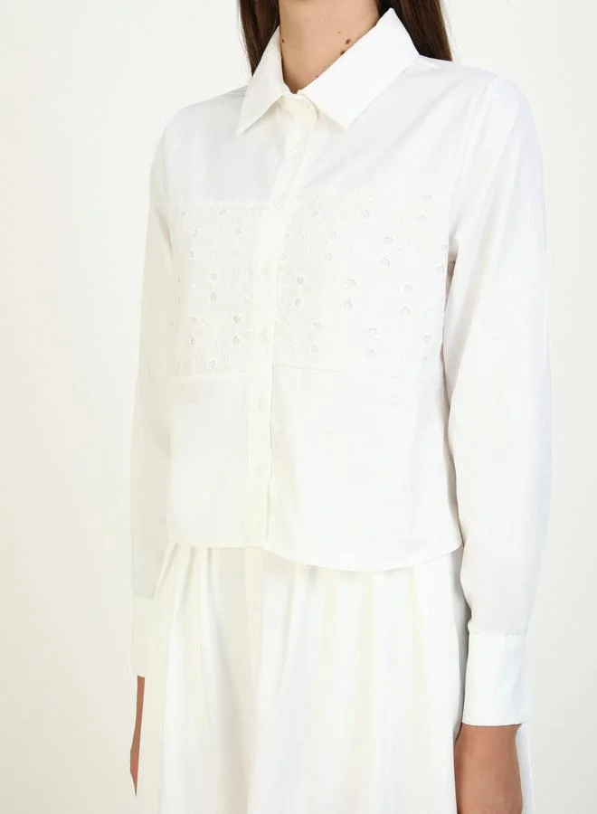 Benin by modanisa Benin by modanisa Off White Buttoned Lace Detail Shirt and Maxi Skirt Co-Ords