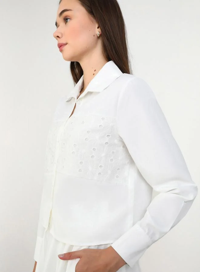 Benin by modanisa Benin by modanisa Off White Buttoned Lace Detail Shirt and Maxi Skirt Co-Ords