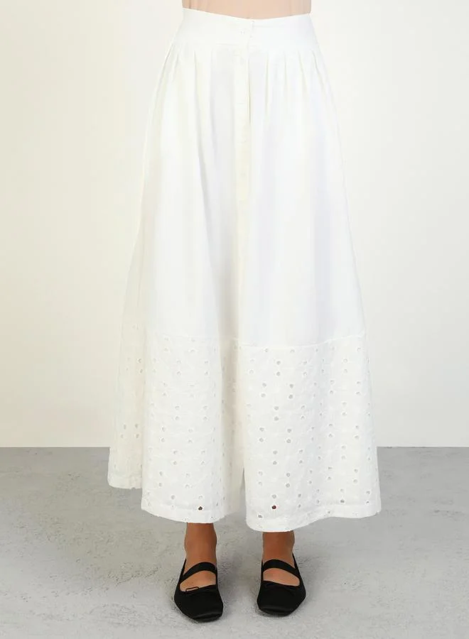 Benin by modanisa Benin by modanisa Off White Buttoned Lace Detail Shirt and Maxi Skirt Co-Ords