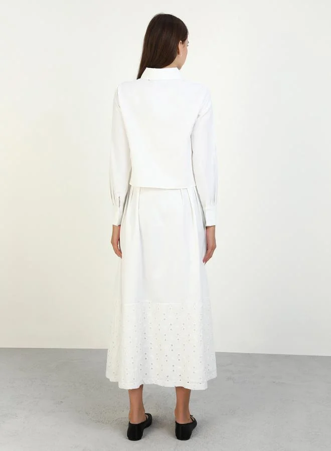 Benin by modanisa Benin by modanisa Off White Buttoned Lace Detail Shirt and Maxi Skirt Co-Ords