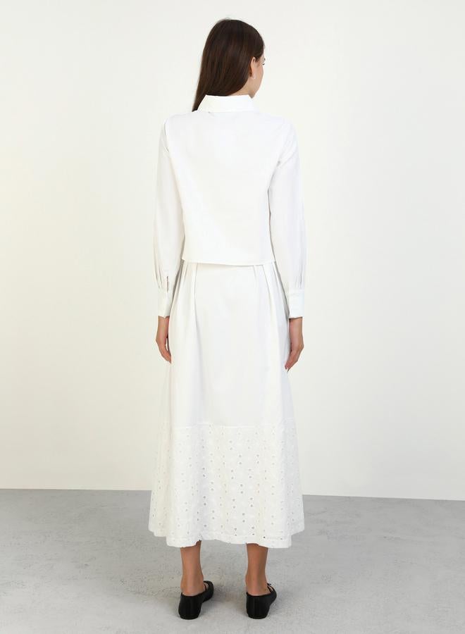 Benin by modanisa Off White Buttoned Lace Detail Shirt and Maxi Skirt Co-Ords - Image 5