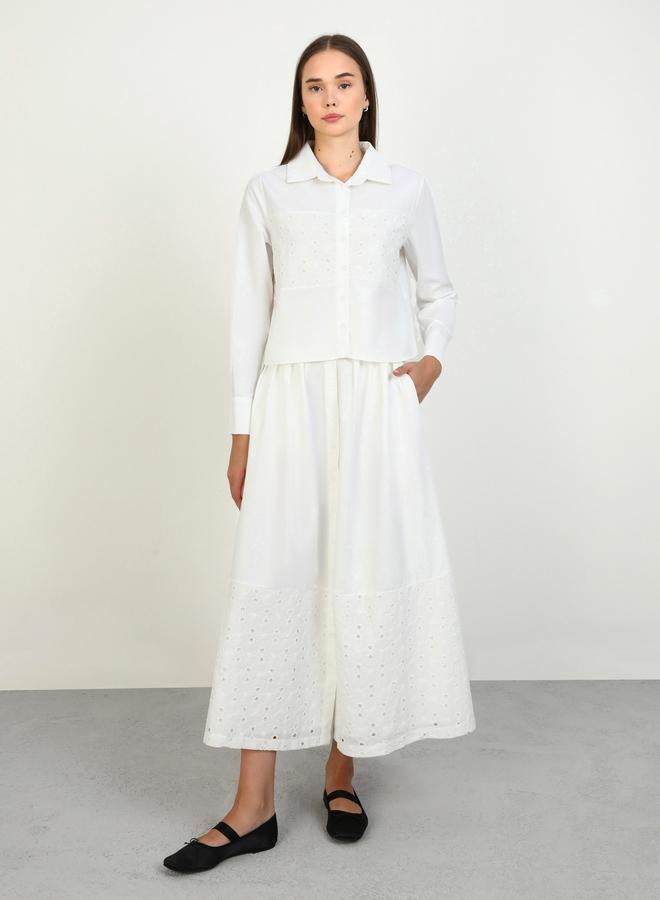 Benin by modanisa Off White Buttoned Lace Detail Shirt and Maxi Skirt Co-Ords - Image 2