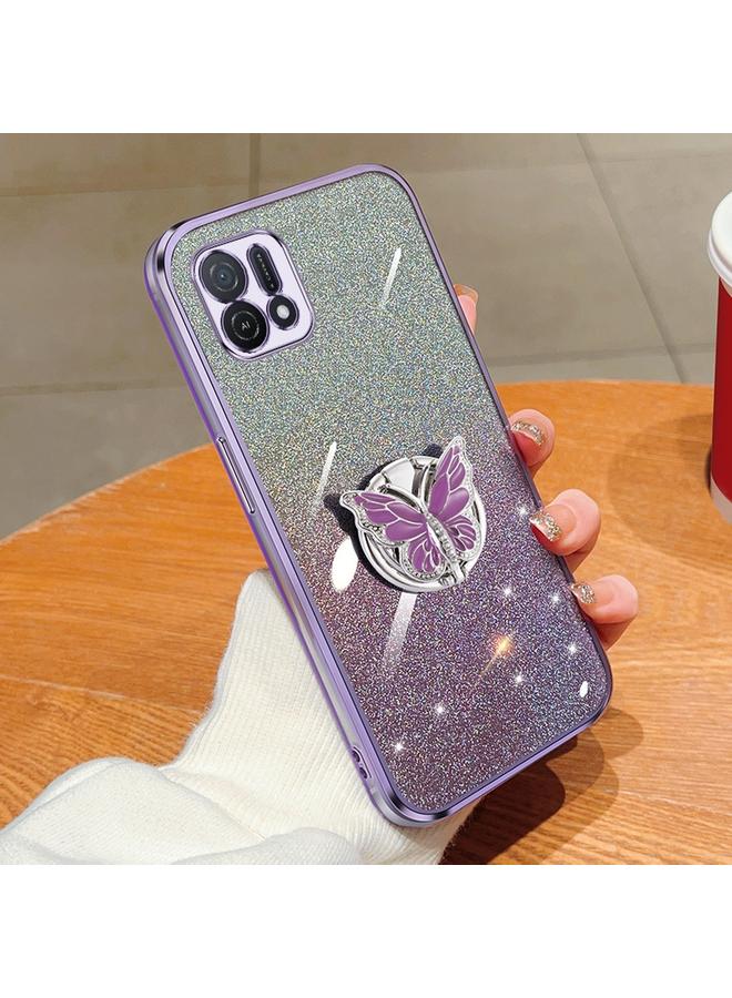 S-TOP Case For OPPO A16k Plated Gradient Glitter Butterfly Holder TPU Phone Case - Image 1