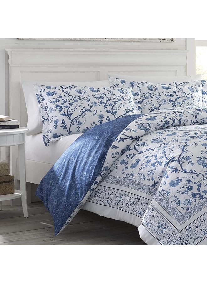 LAURA ASHLEY Charlotte Duvet Cover Set King Medium Blue - Image 4