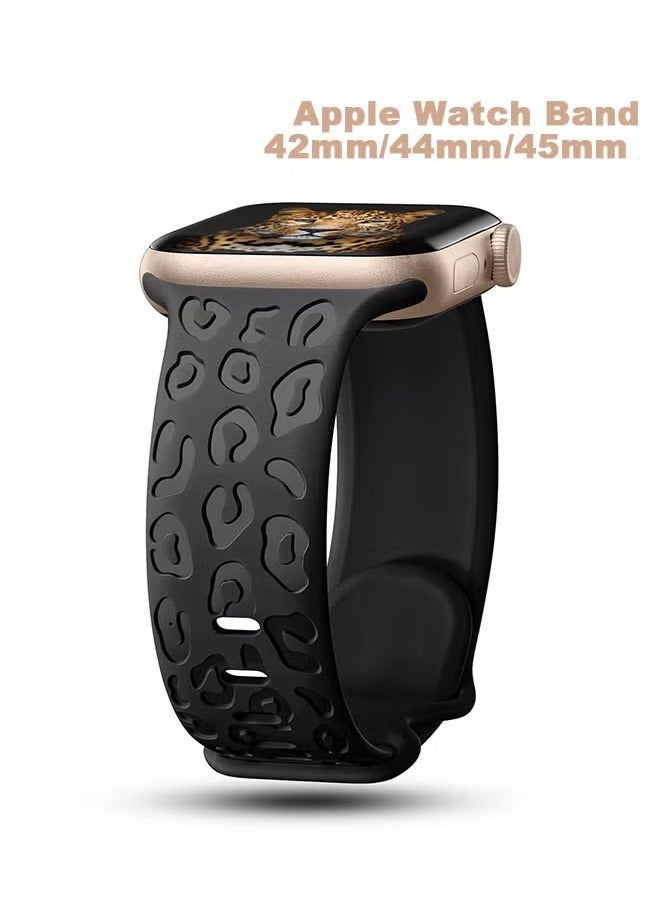 سوار ساعة ابل، مريح للارتداء اليومي (42 مم/44 مم/45 مم)، أسود أنيق ممتاز، قطعة واحدة - Image 1