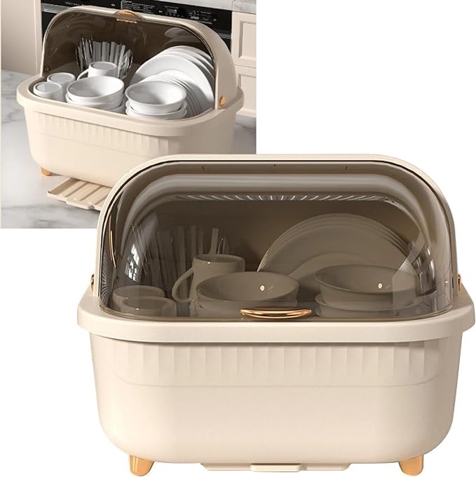LEVGRY New Dish Rack with CoverDish Drying Rack Cutlery Dish Drainer Rack with Lid CoverOver The Sink Dish Drying Rack Multifunctional Kitchen Tableware Storage Box - Image 1