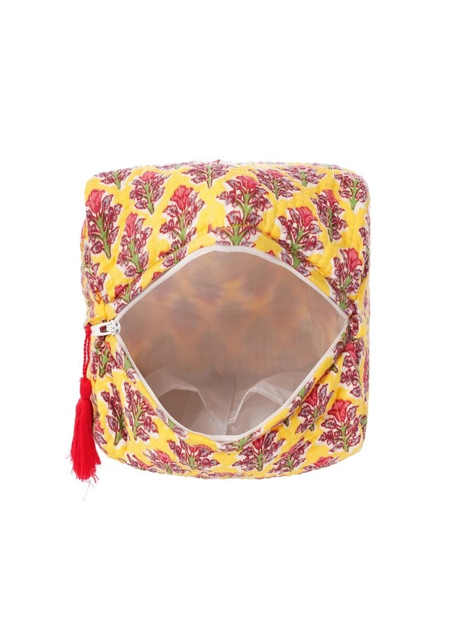 SENORA Quilted Cosmetic & Toiletry Bag for Women & Men | Hanging Travel Makeup Organizer Pouch | Ethnic Floral Print | 23.5 x 11.5 x 17.5 cm | Yellow Colour - Image 4