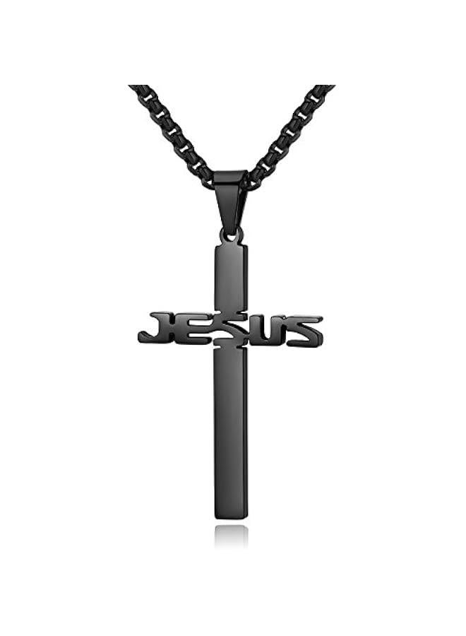 Arabest Stainless Steel Jesus Cross Pendant Necklace for Men Women 20-24 Inches Rolo Chain Christian Gifts for Men Faith - Image 1