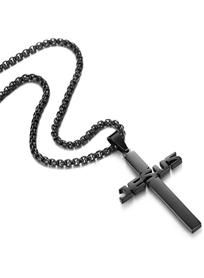 Arabest Stainless Steel Jesus Cross Pendant Necklace for Men Women 20-24 Inches Rolo Chain Christian Gifts for Men Faith - Image 2