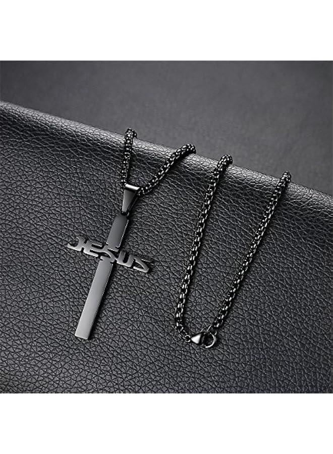 Arabest Stainless Steel Jesus Cross Pendant Necklace for Men Women 20-24 Inches Rolo Chain Christian Gifts for Men Faith - Image 3