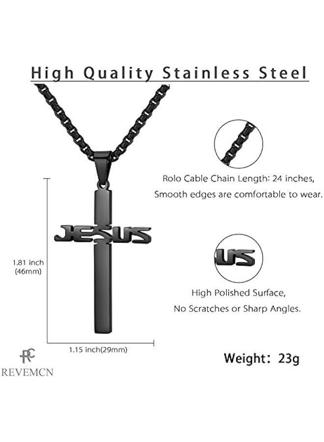 Arabest Stainless Steel Jesus Cross Pendant Necklace for Men Women 20-24 Inches Rolo Chain Christian Gifts for Men Faith - Image 5