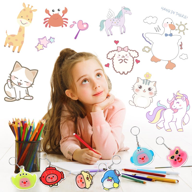 Natonhi Shrinky Dink Sheets Kit 145Pcs Shrink Art Kit Including 20pcs Shrinky Paper Sheets 6pcs Traceable Picture Keychains Accessories- Perfect for Shrink Paper Sheets Crafts Making - Image 5