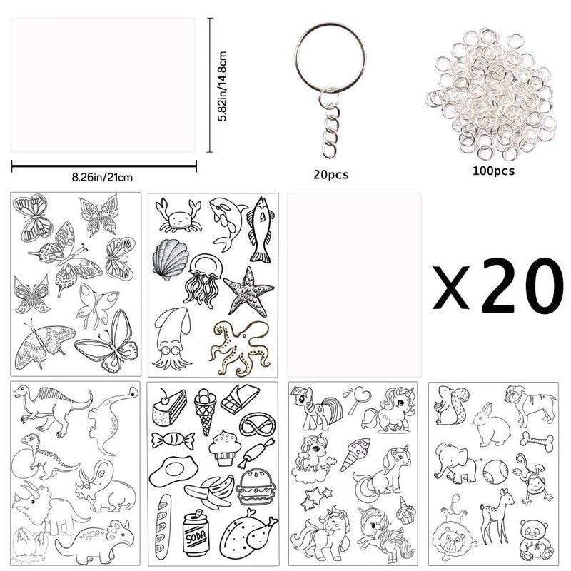 Natonhi Shrinky Dink Sheets Kit 145Pcs Shrink Art Kit Including 20pcs Shrinky Paper Sheets 6pcs Traceable Picture Keychains Accessories- Perfect for Shrink Paper Sheets Crafts Making - Image 3