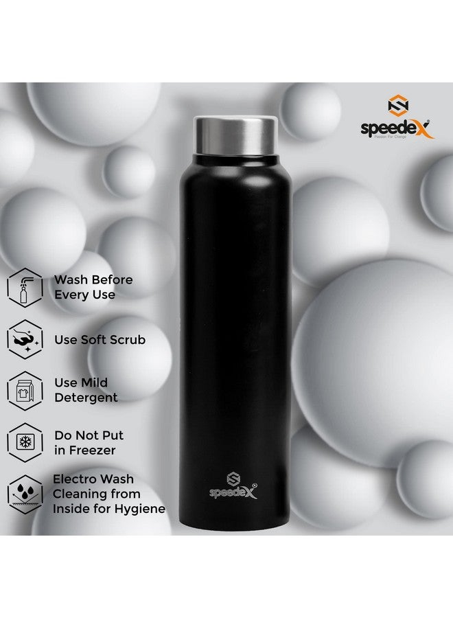 Speedex زجاجة مياه ستانلس ستيل سبيدكس 1 لتر للأطفال، الأولاد، البنات، زجاجات 1 لتر للاستخدام في الصالة الرياضية، الرياضة، الثلاجة، المدرسة والمكتب (غطاء ستيل - مجموعة من 1، أسود) - Image 4