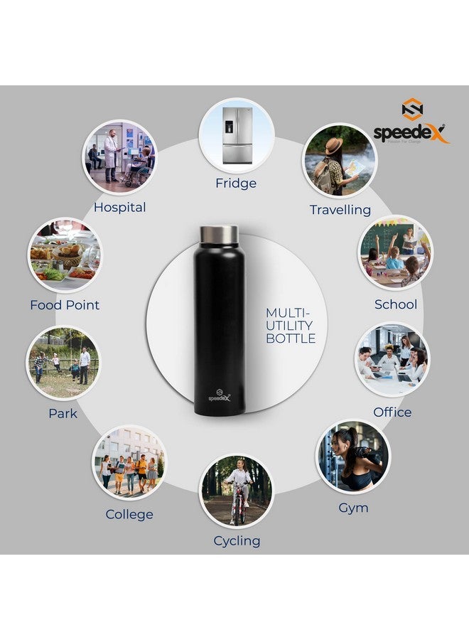 Speedex زجاجة مياه ستانلس ستيل سبيدكس 1 لتر للأطفال، الأولاد، البنات، زجاجات 1 لتر للاستخدام في الصالة الرياضية، الرياضة، الثلاجة، المدرسة والمكتب (غطاء ستيل - مجموعة من 1، أسود) - Image 5
