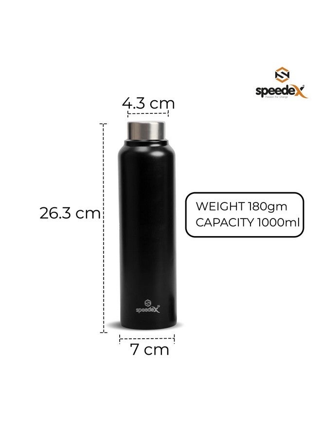 Speedex زجاجة مياه ستانلس ستيل سبيدكس 1 لتر للأطفال، الأولاد، البنات، زجاجات 1 لتر للاستخدام في الصالة الرياضية، الرياضة، الثلاجة، المدرسة والمكتب (غطاء ستيل - مجموعة من 1، أسود) - Image 2