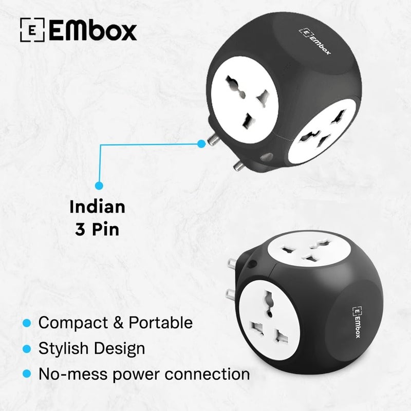 EMBOX مقبس متعدد الاستخدامات ستار كيوب (2.4 أ) مقابس عالمية ومؤشر LED، غطاء أمان 4 طرق لتمديد الطاقة للمكتب المنزلي، أسود - Image 3
