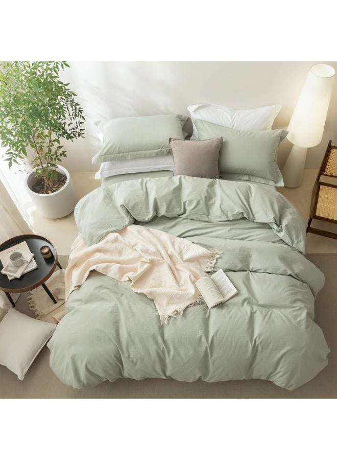 BDEAR Linen Feel Duvet Cover King Size, 100% Washed Cotton Comforter Cover 90x90inch with Zipper Closure Plus 2 Pillowcases, Solid-Sage Green - Image 4