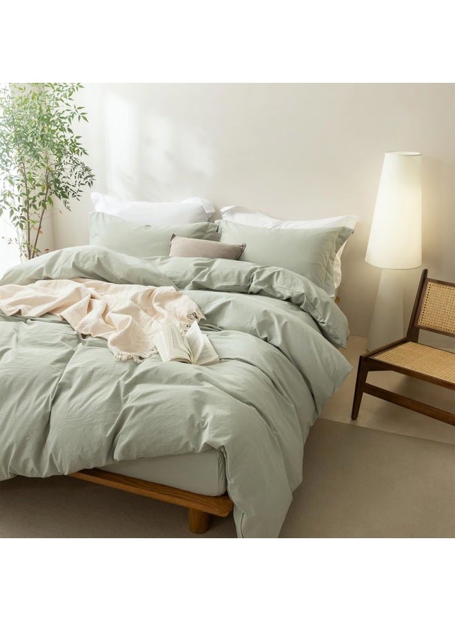 BDEAR Linen Feel Duvet Cover King Size, 100% Washed Cotton Comforter Cover 90x90inch with Zipper Closure Plus 2 Pillowcases, Solid-Sage Green - Image 5