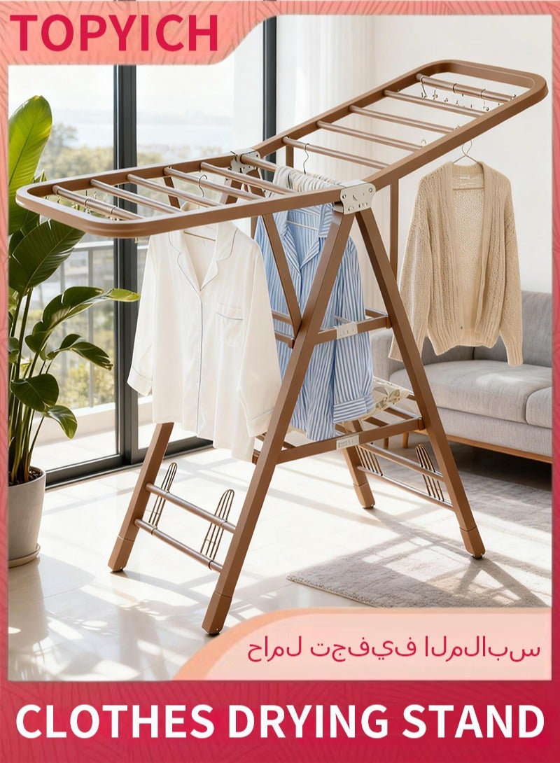 Topyich 3-Tier Clothes Dryer Stand - 1.6M Adjustable Drying Rack, Foldable Carbon Steel Laundry Rack (Champagne Gold) - Image 1