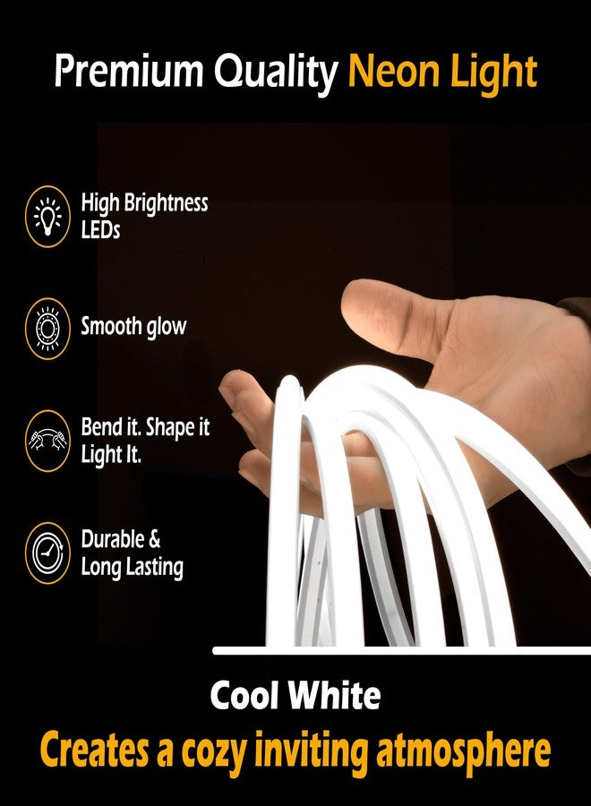 Forus 5M LED Neon Strip Light Cool White, 240 LEDs/M High Brightness COB Neon Rope Light, Waterproof IP65 Flexible Silicone Strip, Cuttable LED Light for Home, Bedroom, Wall Decor, Festival Lighting - Image 3