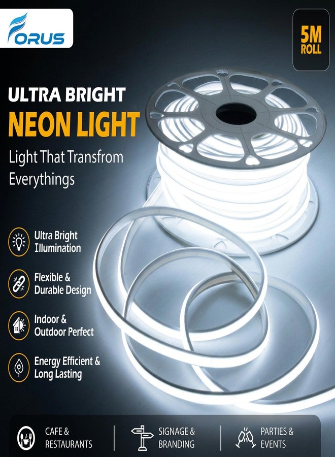 Forus 5M LED Neon Strip Light Cool White, 240 LEDs/M High Brightness COB Neon Rope Light, Waterproof IP65 Flexible Silicone Strip, Cuttable LED Light for Home, Bedroom, Wall Decor, Festival Lighting - Image 2