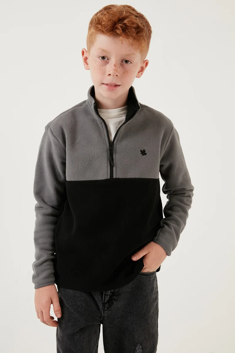 Lela Soft Textured Half Zipper Color Block Stand Collar Fleece Unisex Children's Fleece 5905004