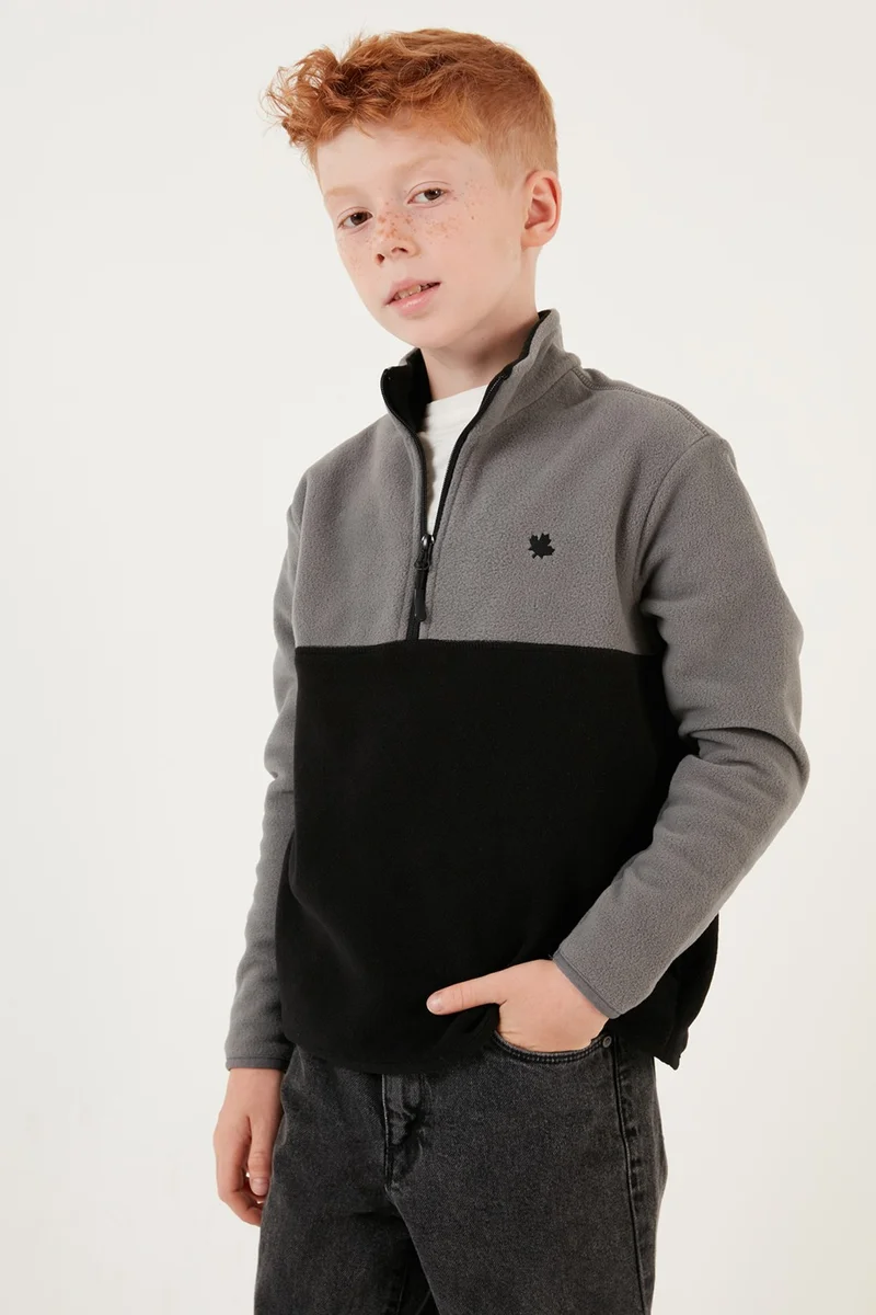 Lela Soft Textured Half Zipper Color Block Stand Collar Fleece Unisex Children's Fleece 5905004