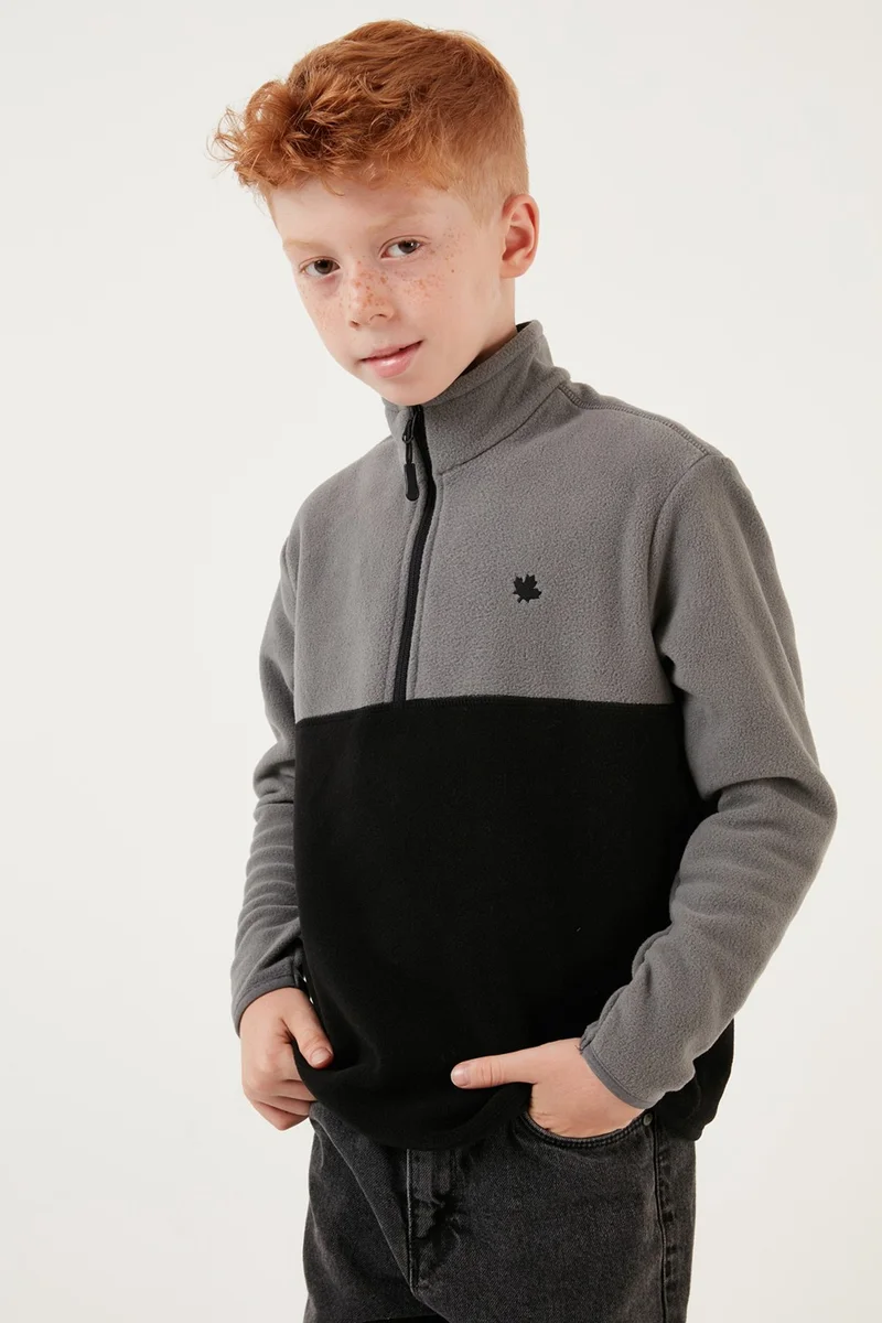 Lela Soft Textured Half Zipper Color Block Stand Collar Fleece Unisex Children's Fleece 5905004