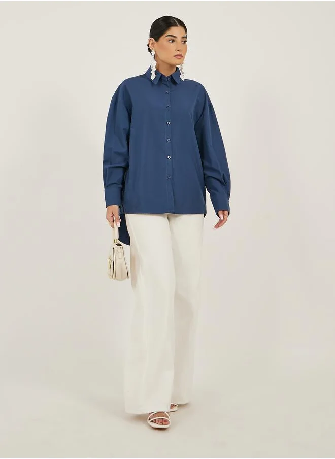 ستايلي Oversized Spread Collar Longline Shirt