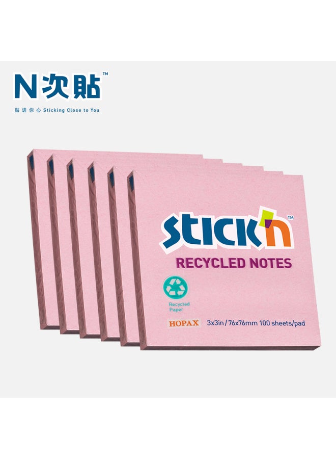 Stickn (Stickn) 6-Pack Eco-Friendly Recycled Paper Sticky Notes/ Memo Pads/ Sticky Notes/ Notebooks 76*76Mm 600 Sheets Pink 36506-J6 - Image 2