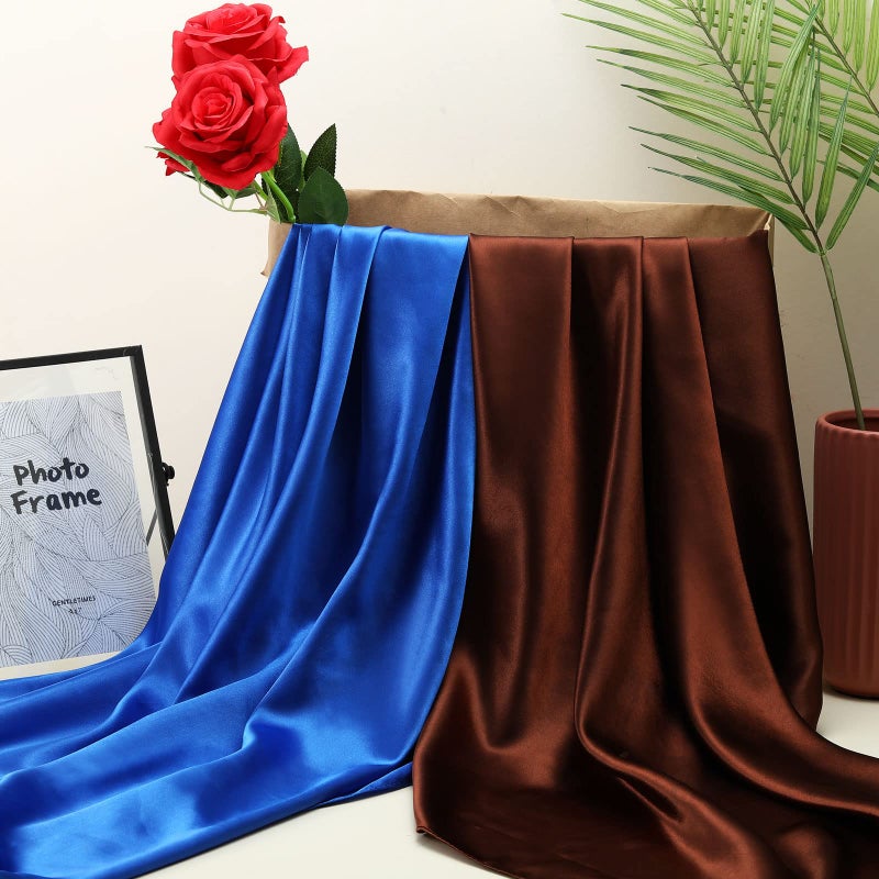 SATINIOR 35 Inch Silky Head Scarf 2 Pcs Large Square Neck Scarf Sleeping Hair Wrapping Satin Bandana for Women(Royal Blue, Brown, Classic) - Image 2