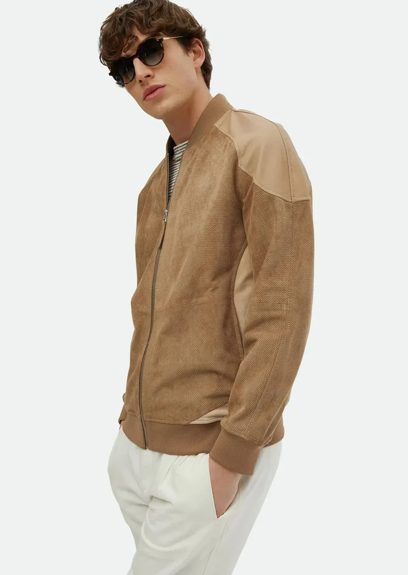 RAMSEY Mink Regular Fit Turtleneck Casual Suede Leather Coat