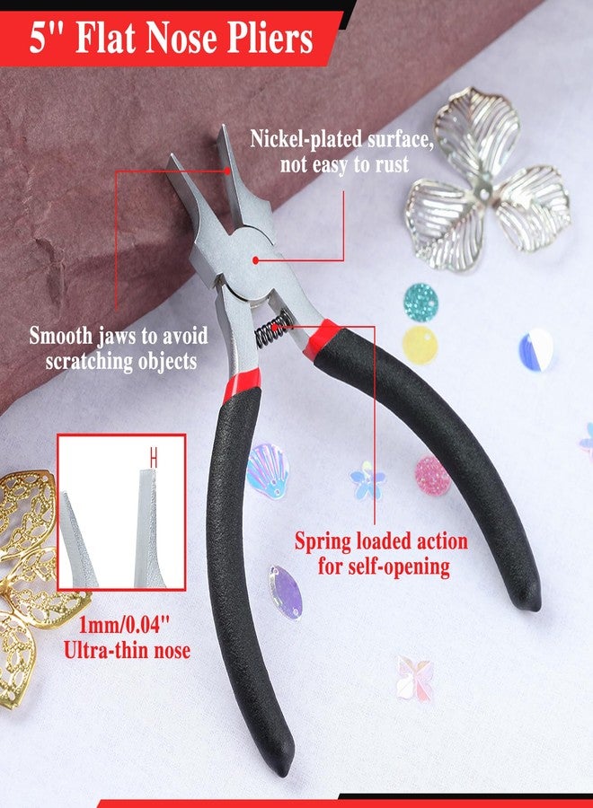 LEONTOOL كماشة مسطحة بزاوية 5 بوصات من ليونتول لصنع المجوهرات، كماشة بفك ناعم، كماشة بيل دك رفيعة 1 مم، كماشة دقيقة للمجوهرات، أداة صغيرة لصنع المجوهرات لثني الأسلاك، تسوية، فتح الخواتم - Image 3