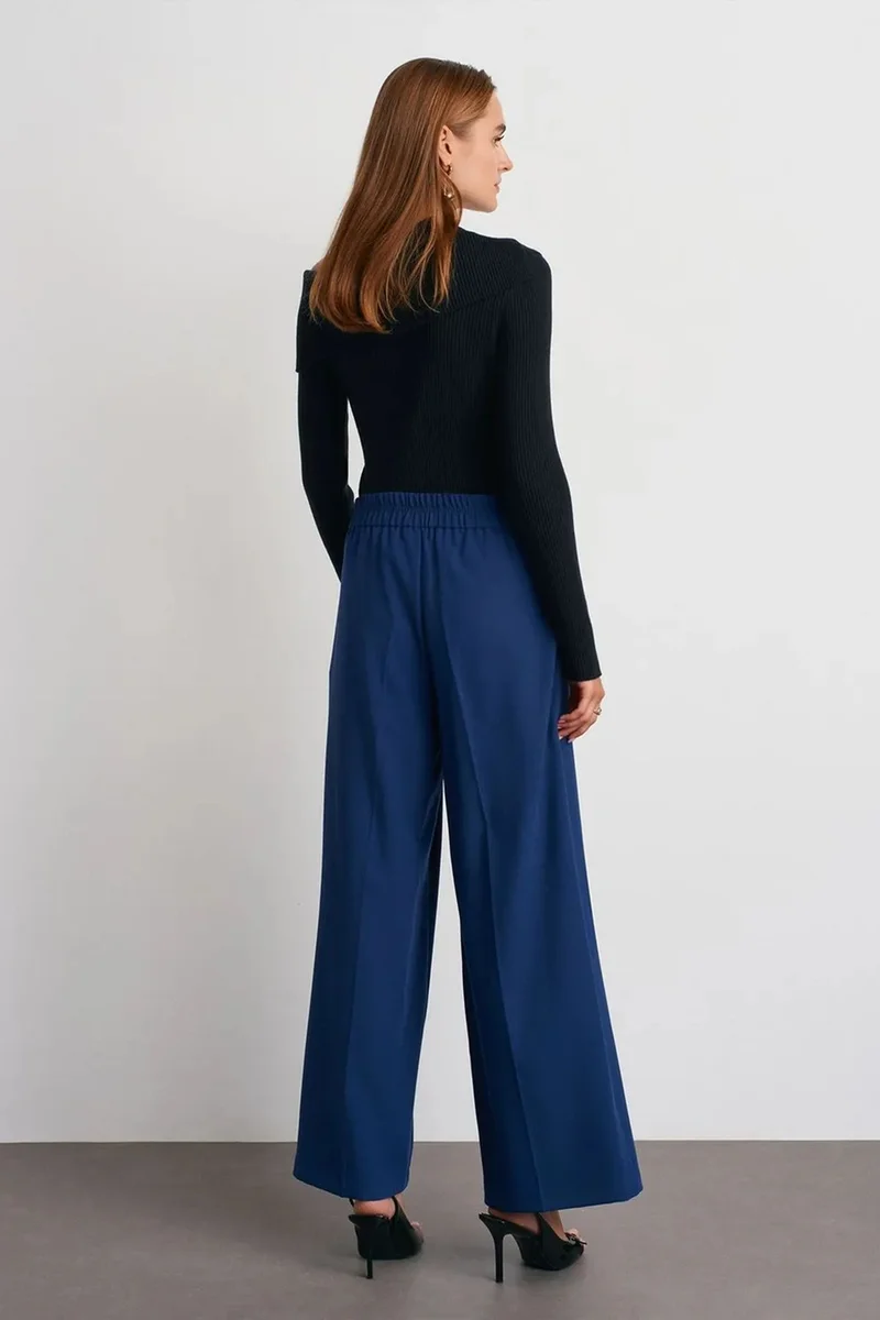 Dilvin Navy Blue DILVIN High-Waist Wide-Leg Pleated Trousers for Women | Best Price UAE