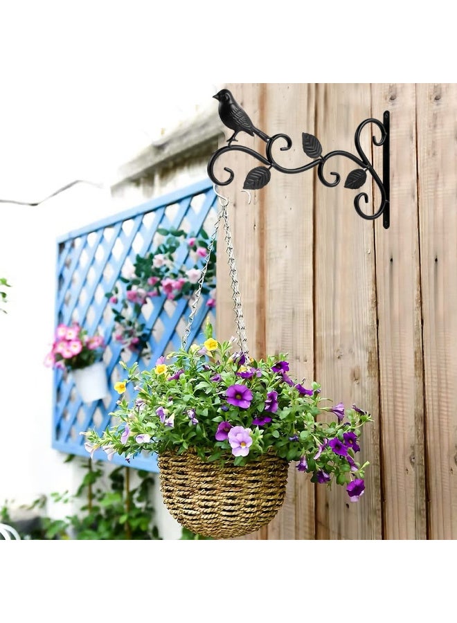 Black Steel Wall Mount Hanging Basket Bracket with Bird Decor for Outdoor Plants, Lanterns, and Bird  Feeders - Image 3