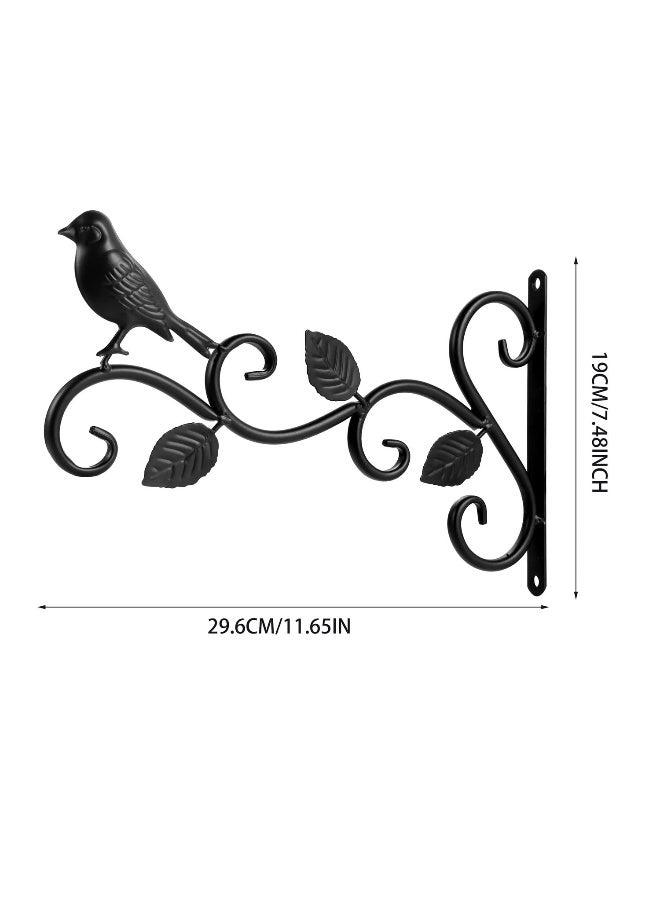Black Steel Wall Mount Hanging Basket Bracket with Bird Decor for Outdoor Plants, Lanterns, and Bird  Feeders - Image 2