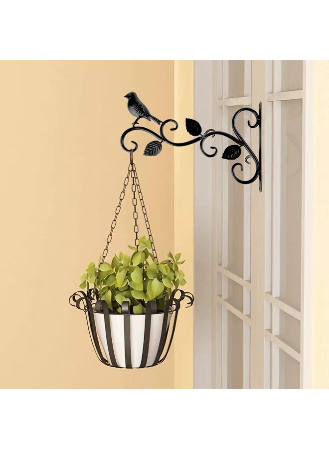 Black Steel Wall Mount Hanging Basket Bracket with Bird Decor for Outdoor Plants, Lanterns, and Bird  Feeders - Image 4