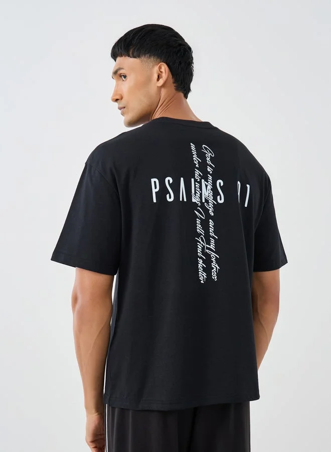 Styli Black Slogan Back Print Oversized T-Shirt for Men | Best Price UAE