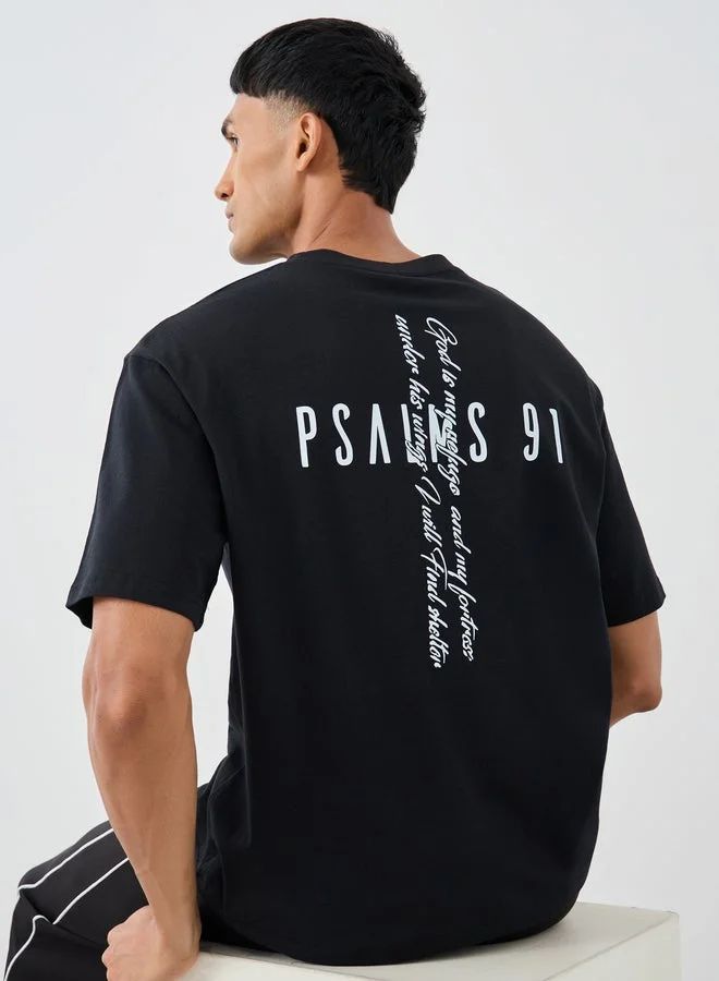 Styli Black Slogan Back Print Oversized T-Shirt for Men | Best Price UAE