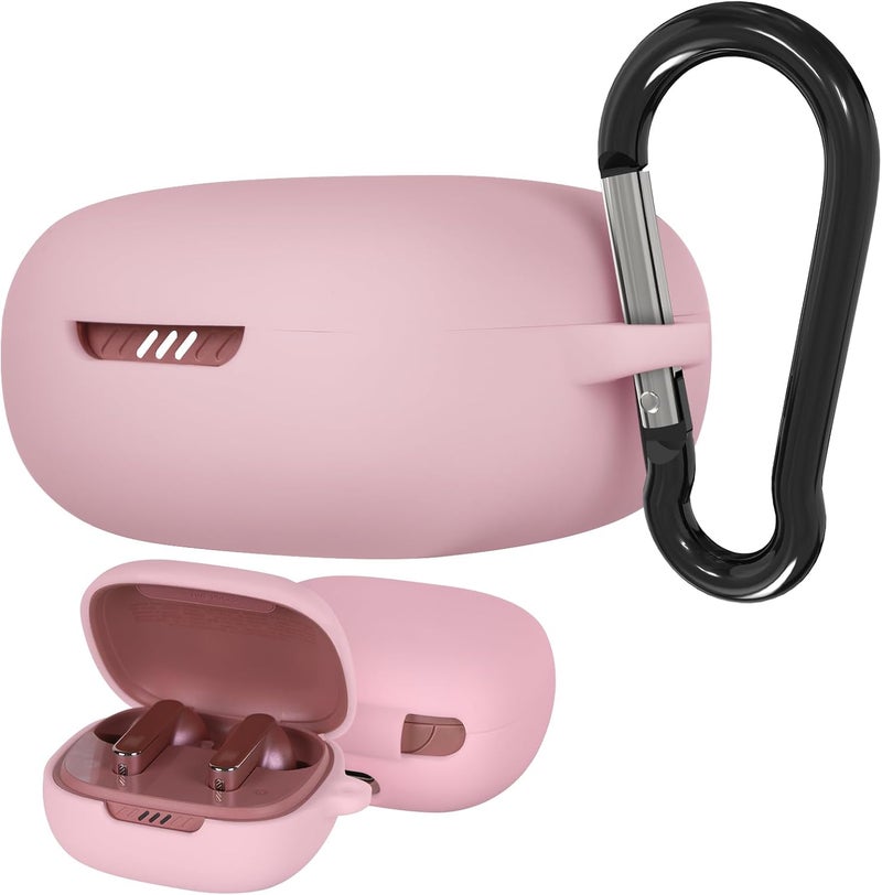 Geekria Silicone Case Cover Compatible with JBL Live Pro 2TWS True Wireless Earbuds, Protective Earphones Skin Cover with Keychain Hook, Charging Port Accessible (Pink) - Image 1