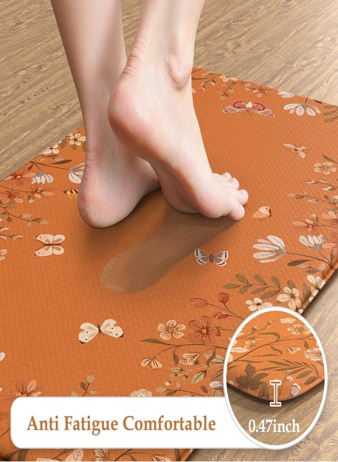 KIMODE Anti Fatigue Kitchen Mats Cushioned, Boho Floral Kitchen Rugs Sets of 2, Fall Kitchen Mat for Floor, Memory Foam Standing Desk Mat for Laundry Office Sink Desk Orange Halloween 17"x47"+17"x29" - Image 3