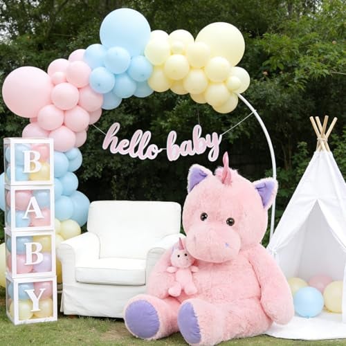 MorisMos Giant Stuffed Unicorn 4 Foot 51 Giant Unicorn Stuffed Animal with Baby Pony Doll for Girl Boy Kid Mother Jumbo Pink Stuffed Animal for Baby Shower Birthday Christmas Valentines - Image 5