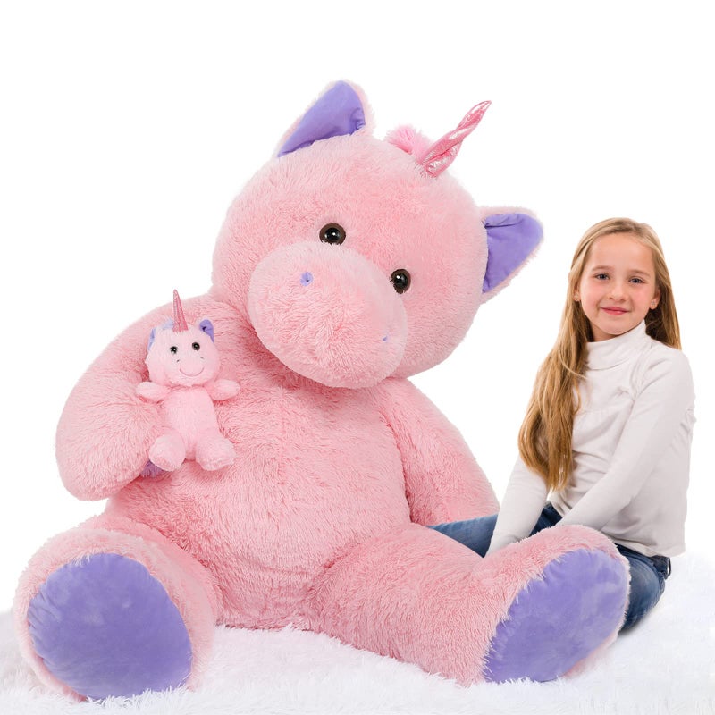 MorisMos Giant Stuffed Unicorn 4 Foot 51 Giant Unicorn Stuffed Animal with Baby Pony Doll for Girl Boy Kid Mother Jumbo Pink Stuffed Animal for Baby Shower Birthday Christmas Valentines - Image 3