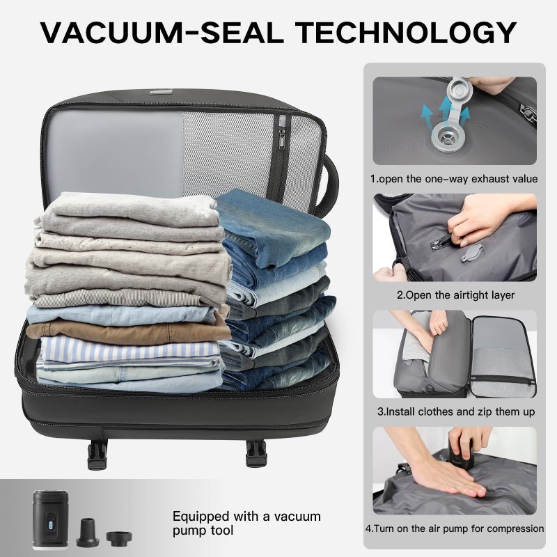 TANGCORLE Vacuum Seal Travel Backpack 45L Expandable Air Compression System Water Resistant 17 Inches Laptop Backpack for Women & Men with USB Charging Port- Vacuum Pump Included - Image 3