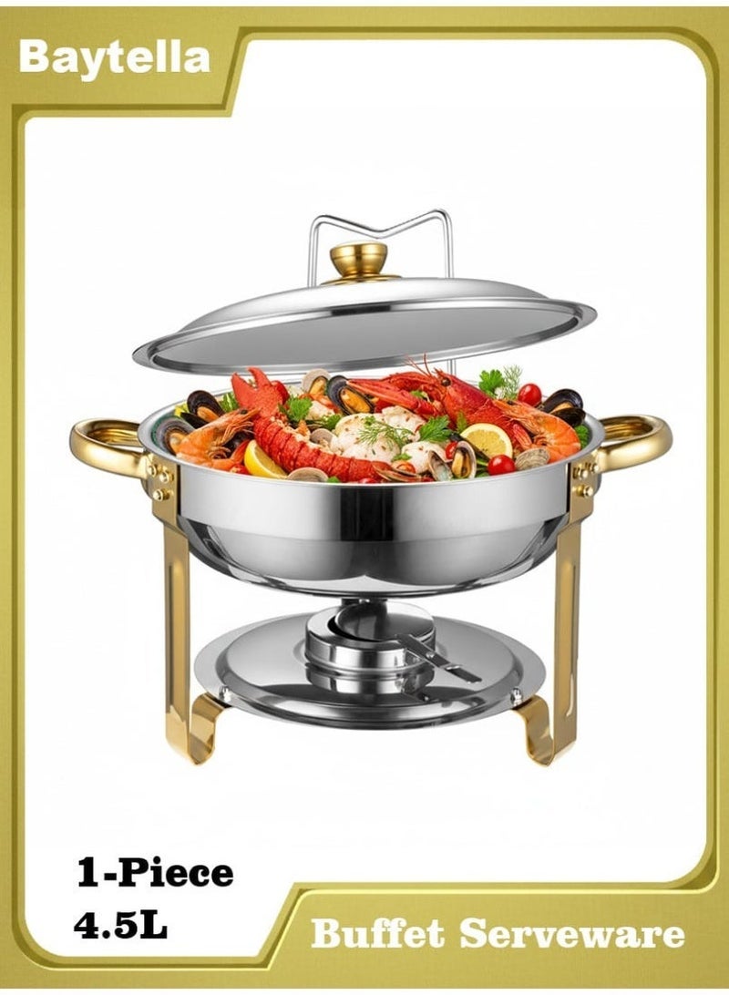 baytella Stainless Steel Chafing Dish Buffet Food Warmer 4.5L with Lid Water Tray and Fuel Holder for Parties Catering and Events – 1PCS - Image 1