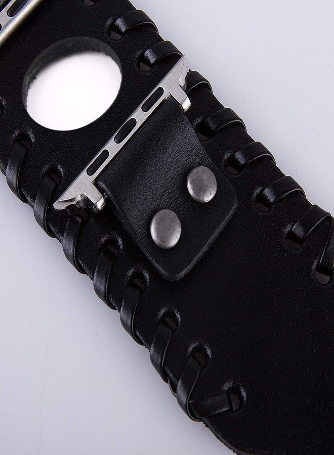 VIKOROS Compatible with Apple Watch Ultra SE Series 8 7 6 5 4 3 44mm 42mm 45mm 49mm Band for Men Women, Unisex Retro Nordic Viking Cuff Bracelet Leather Band Compatible with Iwatch Bands Black - Image 5