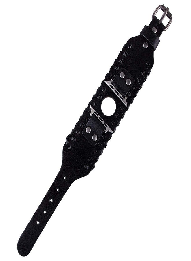 VIKOROS Compatible with Apple Watch Ultra SE Series 8 7 6 5 4 3 44mm 42mm 45mm 49mm Band for Men Women, Unisex Retro Nordic Viking Cuff Bracelet Leather Band Compatible with Iwatch Bands Black - Image 4