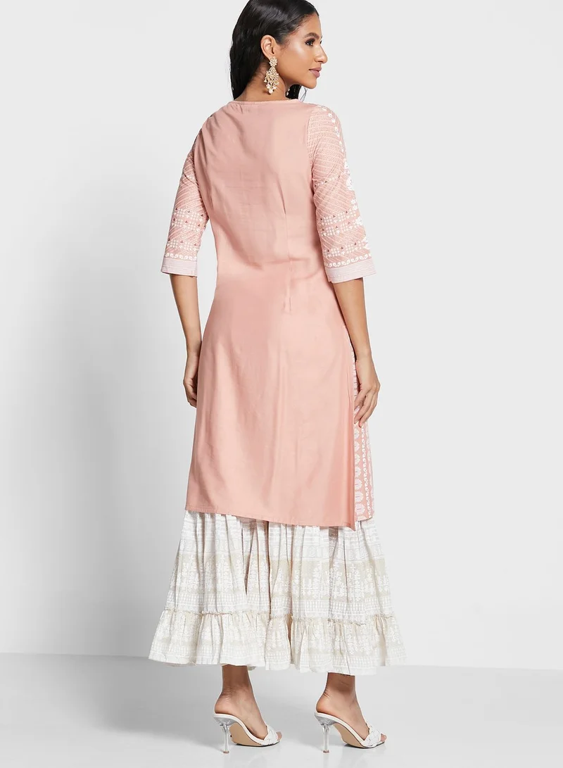 W Crew Neck Printed Kurti