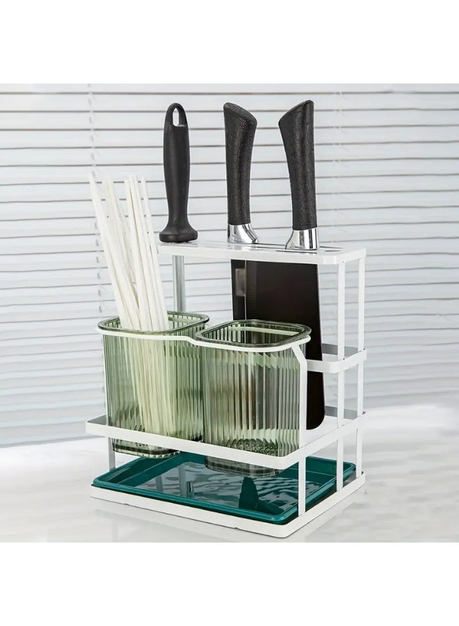 KITCHENOO Stainless Steel Kitchen Organizer Rack with Utensil Holder, Cutting Board & Knife Storage, Pot Lid Organizer, and Dish Drying Rack - Space-Saving Countertop Organizer for Home Use, Kitchen Organizers And Storage - Image 1